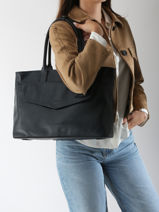 Leather Flandres Business Bag With 15" Laptop Sleeve Leather Etrier Blue flandres EFLA823B-vue-porte